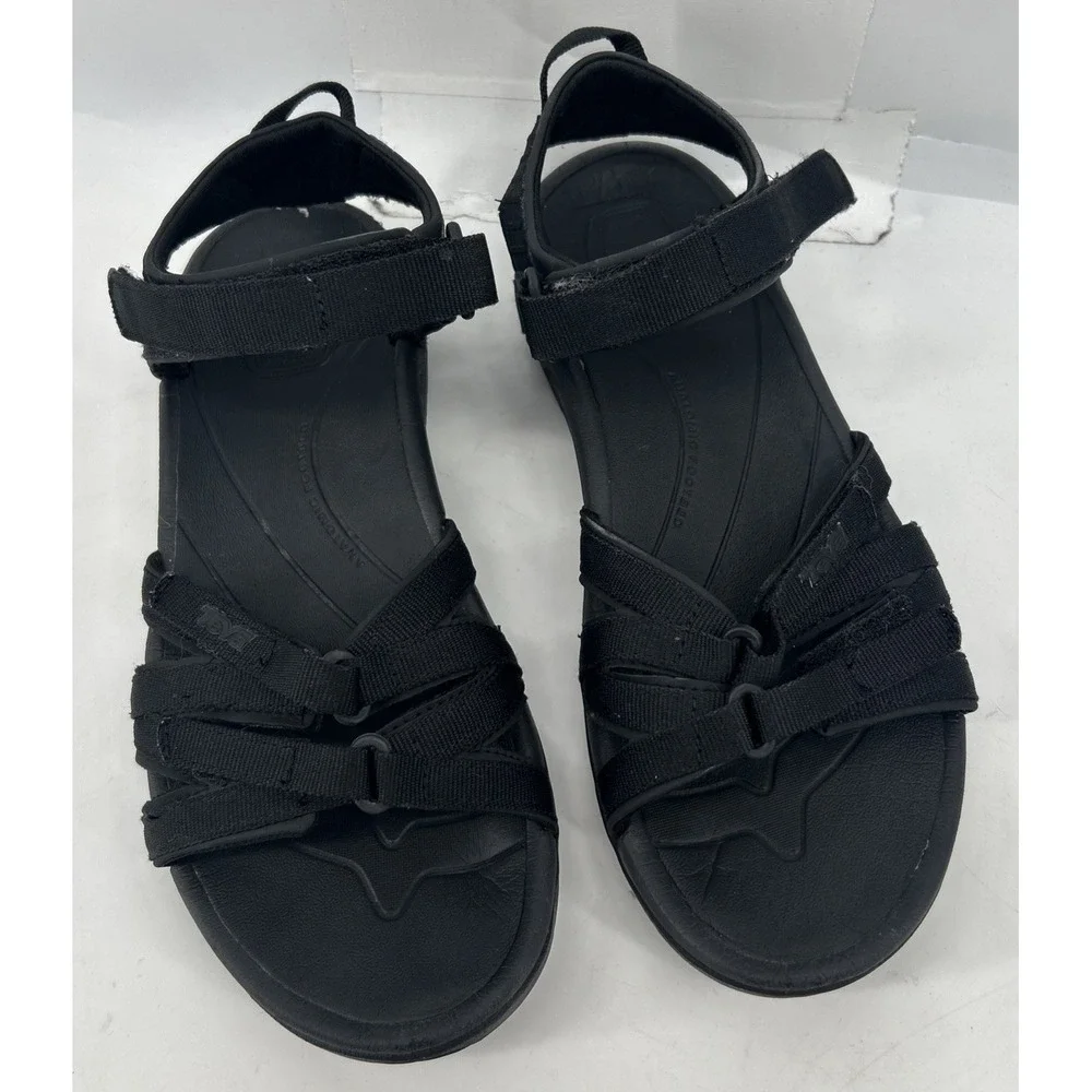 Teva Tirra Strappy Slingback Hook And Loop Sandals Black Women's Size 9